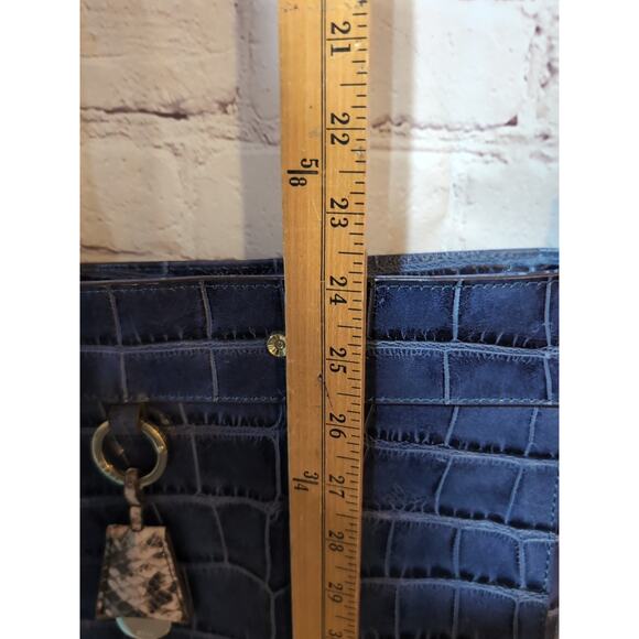 G.I.L.I. Blue Python Snake Croc Embossed Leather Tassel Shoulder Crossbody Bag - Picture 11 of 11